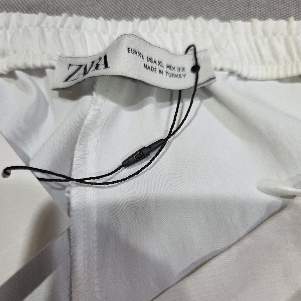 Zara NWT🏷️ Palazzo White Silky Flowy Wide Leg High Waist Pants Side Zip XL - Picture 8 of 13